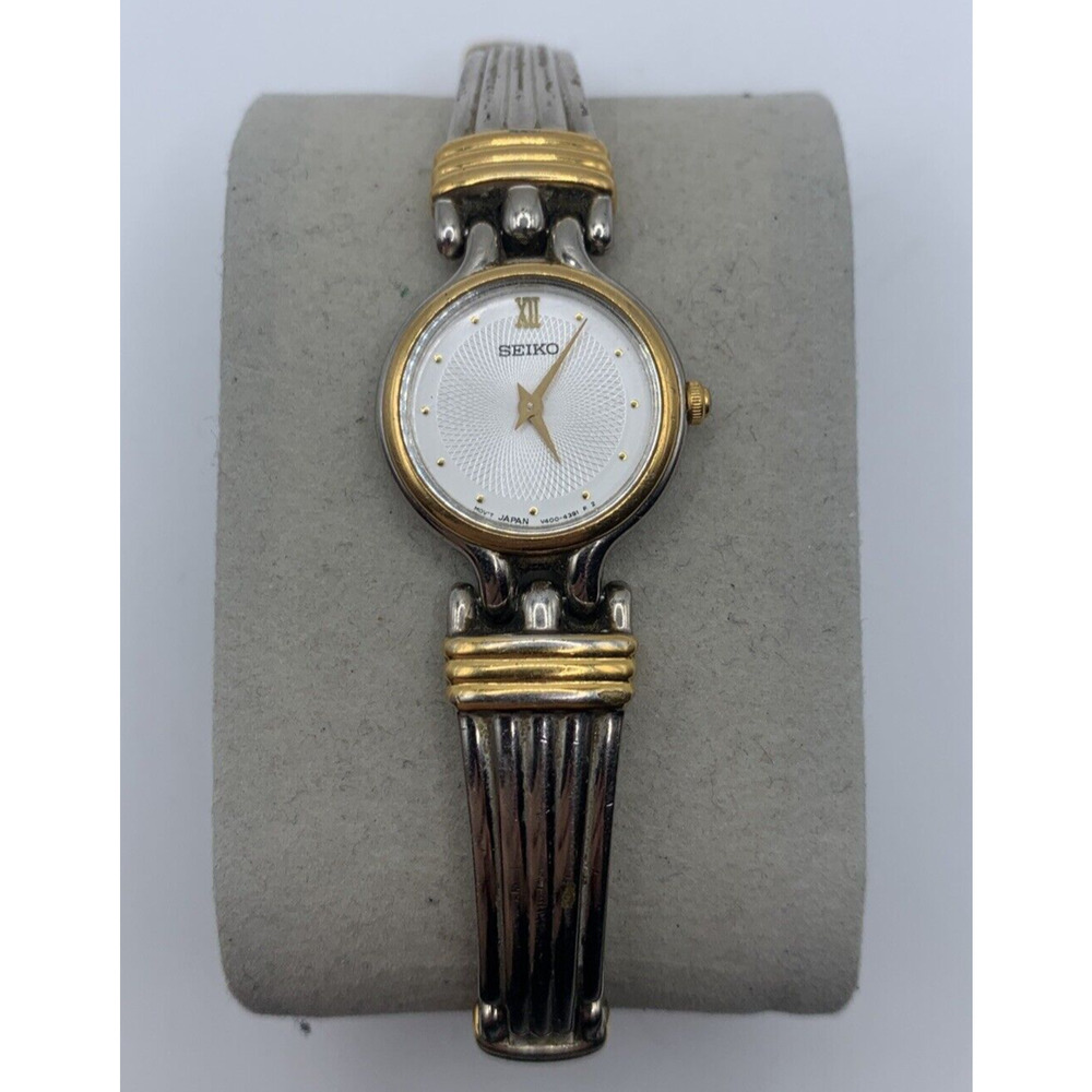 Seiko Vintage Two-Tone Off-White Dial Quartz Watch-V400-1229 Silver Gold